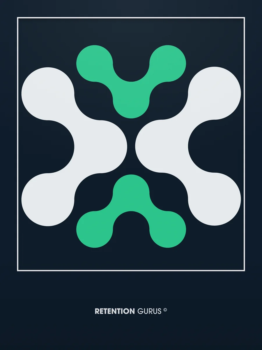 Retention Gurus key image: the particle mark in white and green on deep navy, the wordmark below.